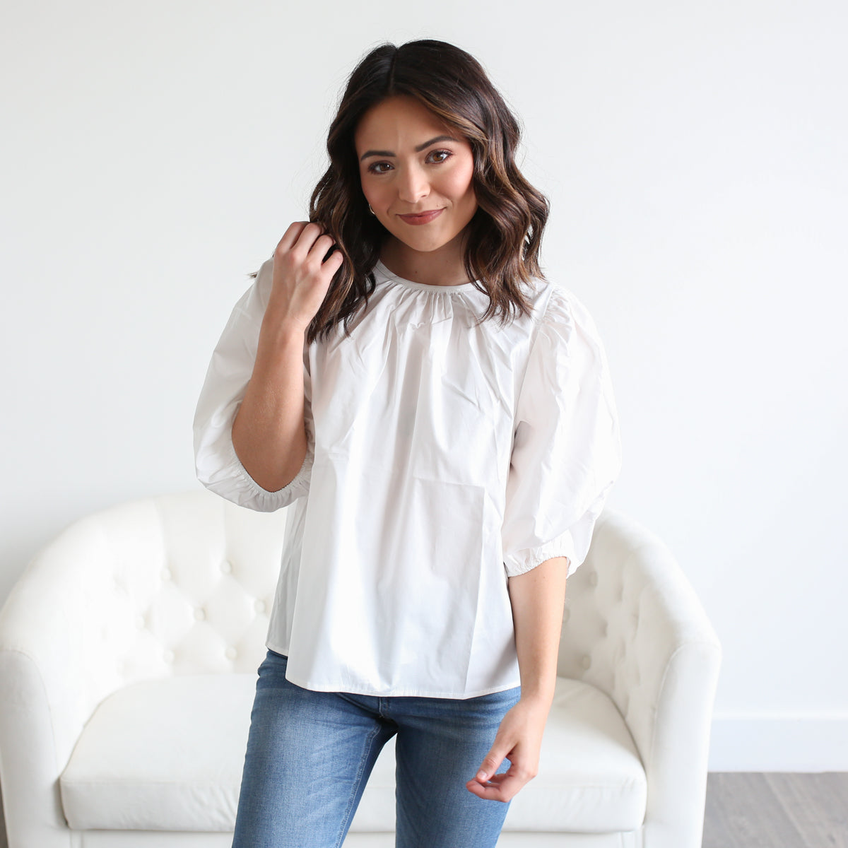 Addie Puff Sleeve White Blouse – The Girls In Grey