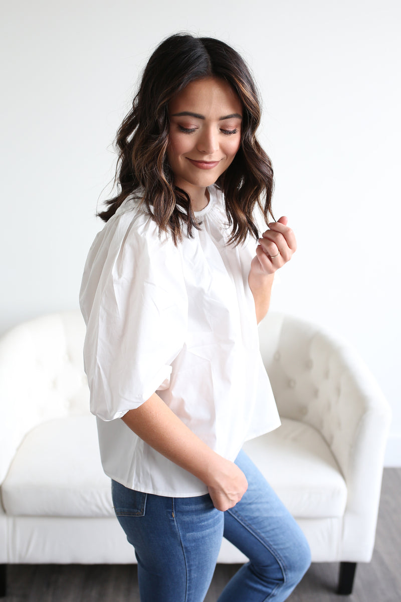 Addie Puff Sleeve White Blouse – The Girls In Grey