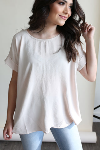 Kira Rolled Sleeve Top Natural