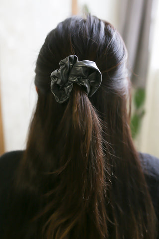 Pewter Faux Leather Scrunchie