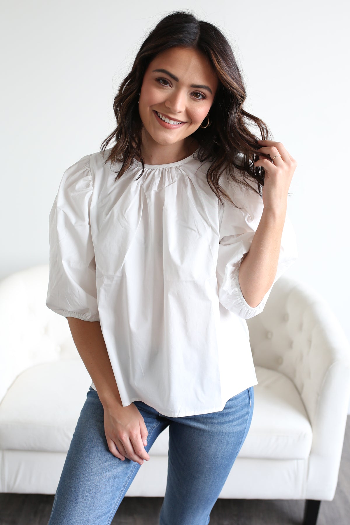 Addie Puff Sleeve White Blouse – The Girls In Grey