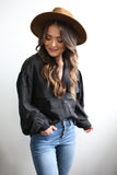Delaney V-Neck Pocket Top in Black